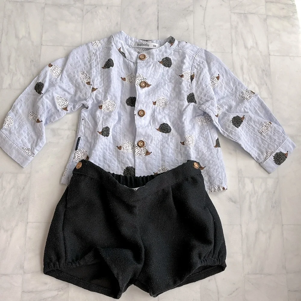 Babidu Blue & Black Hedgehog Print Shorts Set for Baby Boys